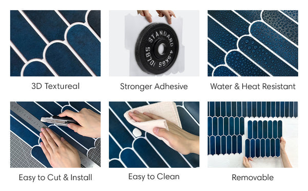 Best Selling | akadeco Fish scale peel and stick backsplash wall tile | PET+PU | Minimalist style | Blue | Kitchen | Wall Decor | 30cm x 30cm | OEM | akadeco abstractpeelstickwallpaper.com