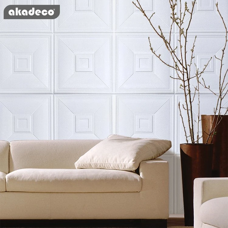 Best Selling|akadeco Textured Mold Proof Wallpaper|White Simple|Nordic Style|Square Design|3D Embossed Wall Paper|70X70cm|OEM