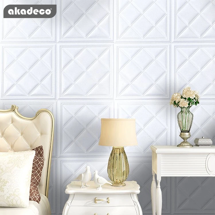 Hot Selling|akadeco Textured Mold Proof Wallpaper|Relief 3D|White Simple Rhombus|Soft Package|Square Design|Wall Paper|70X70cm|OEM