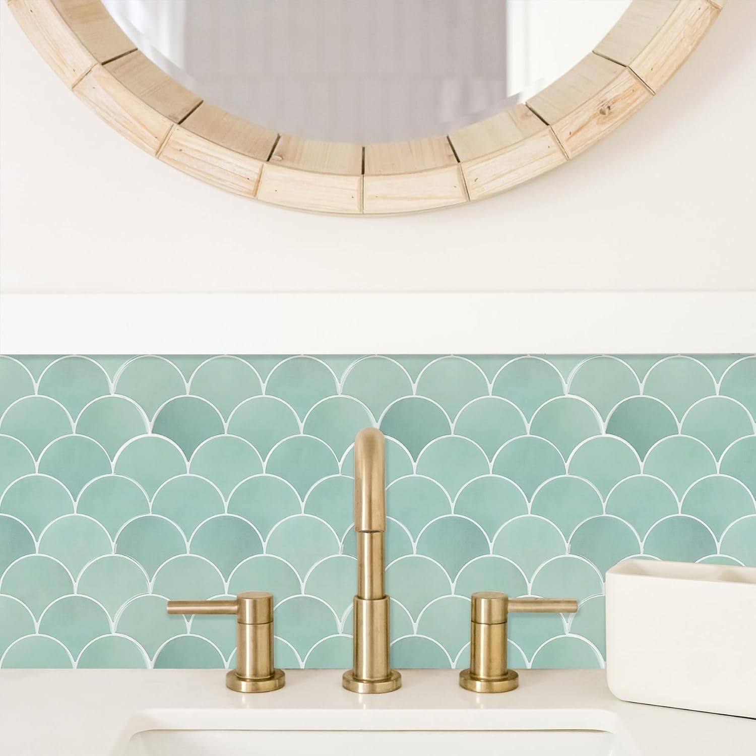 Hot Pick | akadeco Fish scale peel and stick backsplash wall tile | Green | 30.5cm x 30.5cm | OEM | akadeco abstractpeelstickwallpaper.com