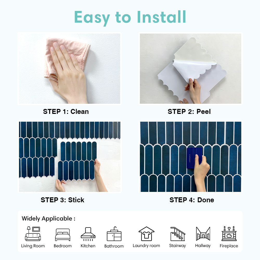Best Selling | akadeco Fish scale peel and stick backsplash wall tile | PET+PU | Minimalist style | Blue | Kitchen | Wall Decor | 30cm x 30cm | OEM | akadeco abstractpeelstickwallpaper.com