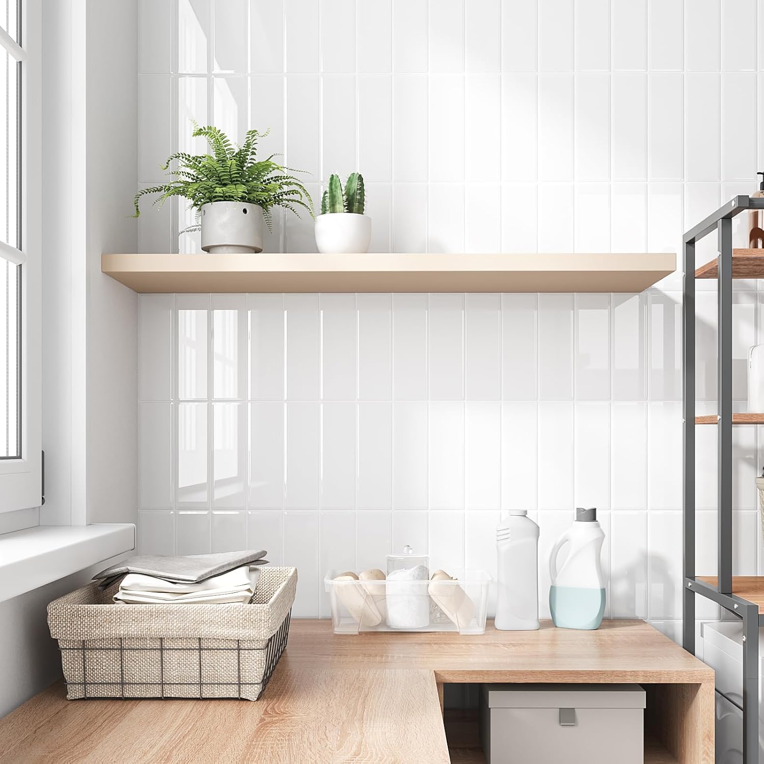 Must-Have|3D Vintage Straight Linear peel and stick backsplash wall tile| Modern Rectangle | White | PU | Kitchen Upgrade | 25.4cm x 25.4cm | OEM | akadeco abstractpeelstickwallpaper.com