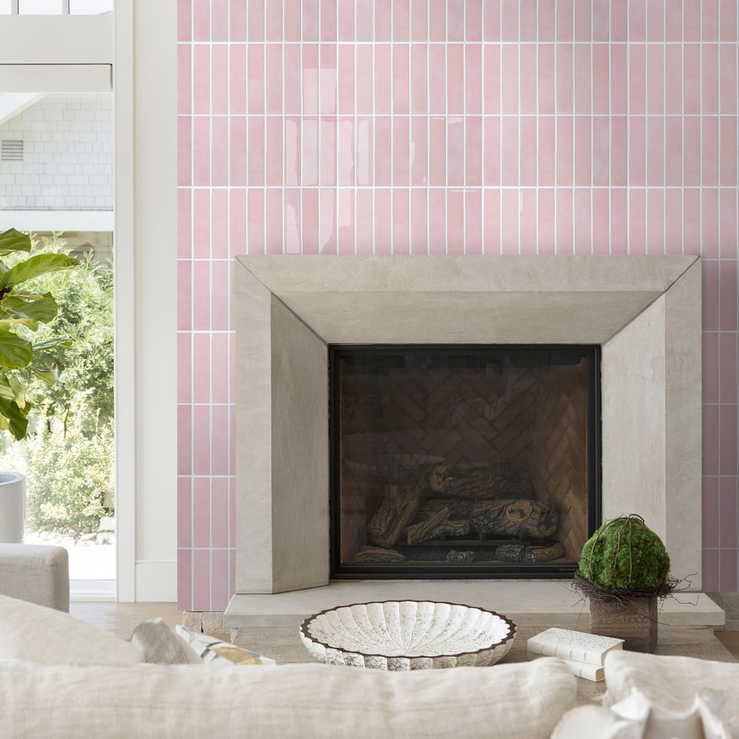 Hot Deal |3D Vintage Straight Linear  peel and stick backsplash wall tile | Modern Rectangle | Pink | PU | Kitchen Upgrade | 25.4cm x 25.4cm | OEM | akadeco abstractpeelstickwallpaper.com