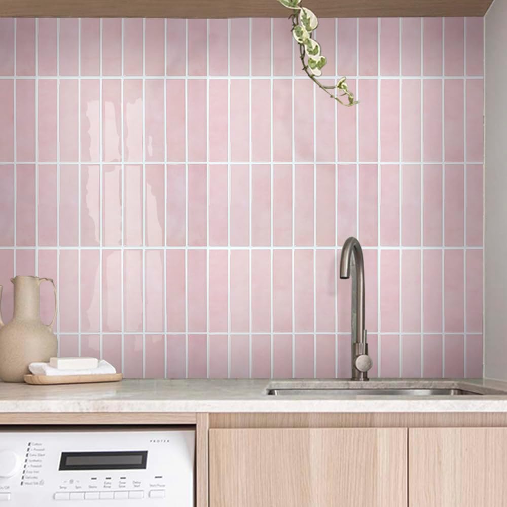 Top Rated |3D Vintage Straight Linear  peel and stick backsplash wall tile | Modern Rectangle | Pink | PU | Kitchen Upgrade | 25.4cm x 25.4cm | OEM | akadeco abstractpeelstickwallpaper.com