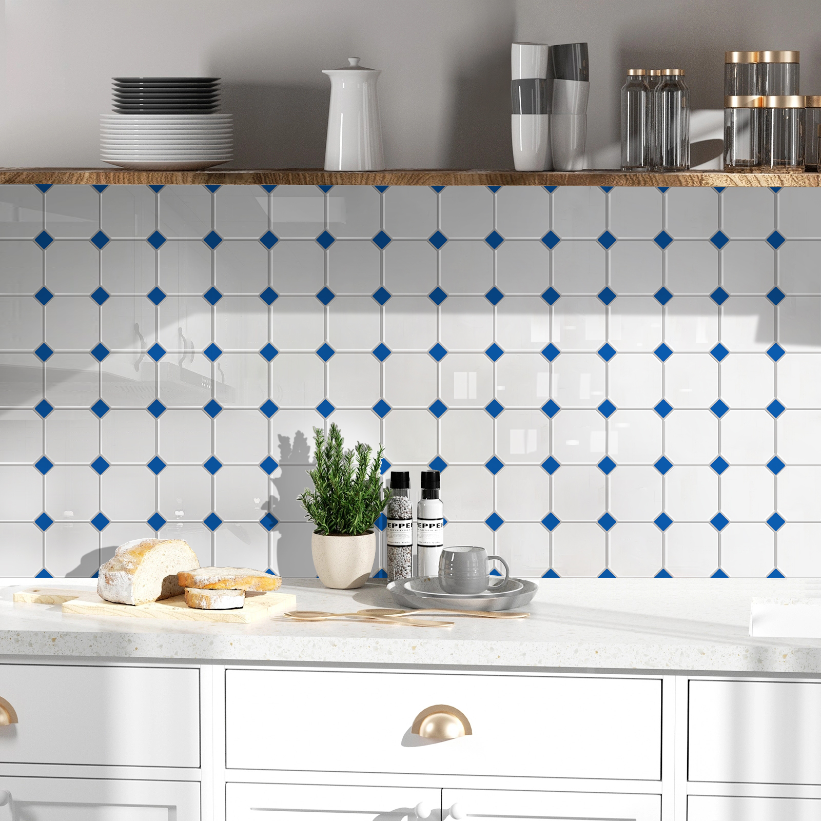 Trendy sales | akadeco peel and stick backsplash wall tile | PET+PU | Modern minimalist | Blue | Kitchen | Wall Decor | Stick-on Backsplash | 30cm x 30cm | OEM | akadeco abstractpeelstickwallpaper.com