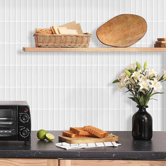 Top Highlight |3D Vintage Straight Linear peel and stick backsplash wall tile| Modern Rectangle | White | PU | Kitchen Upgrade | 25.4cm x 25.4cm | OEM | akadeco abstractpeelstickwallpaper.com