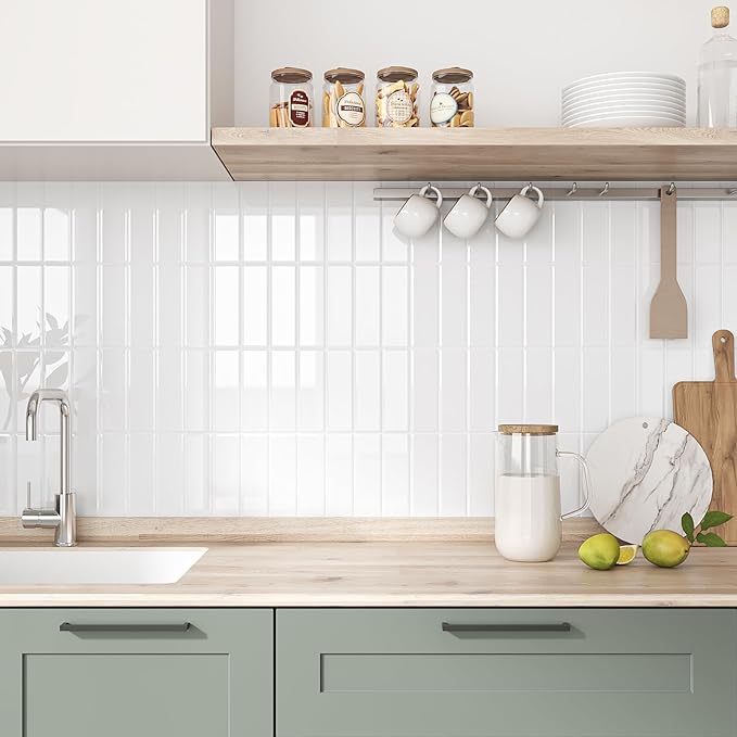 Best Seller |3D Vintage Straight Linear peel and stick backsplash wall tile| Modern Rectangle | White | PU | Kitchen Upgrade | 25.4cm x 25.4cm | OEM | akadeco abstractpeelstickwallpaper.com