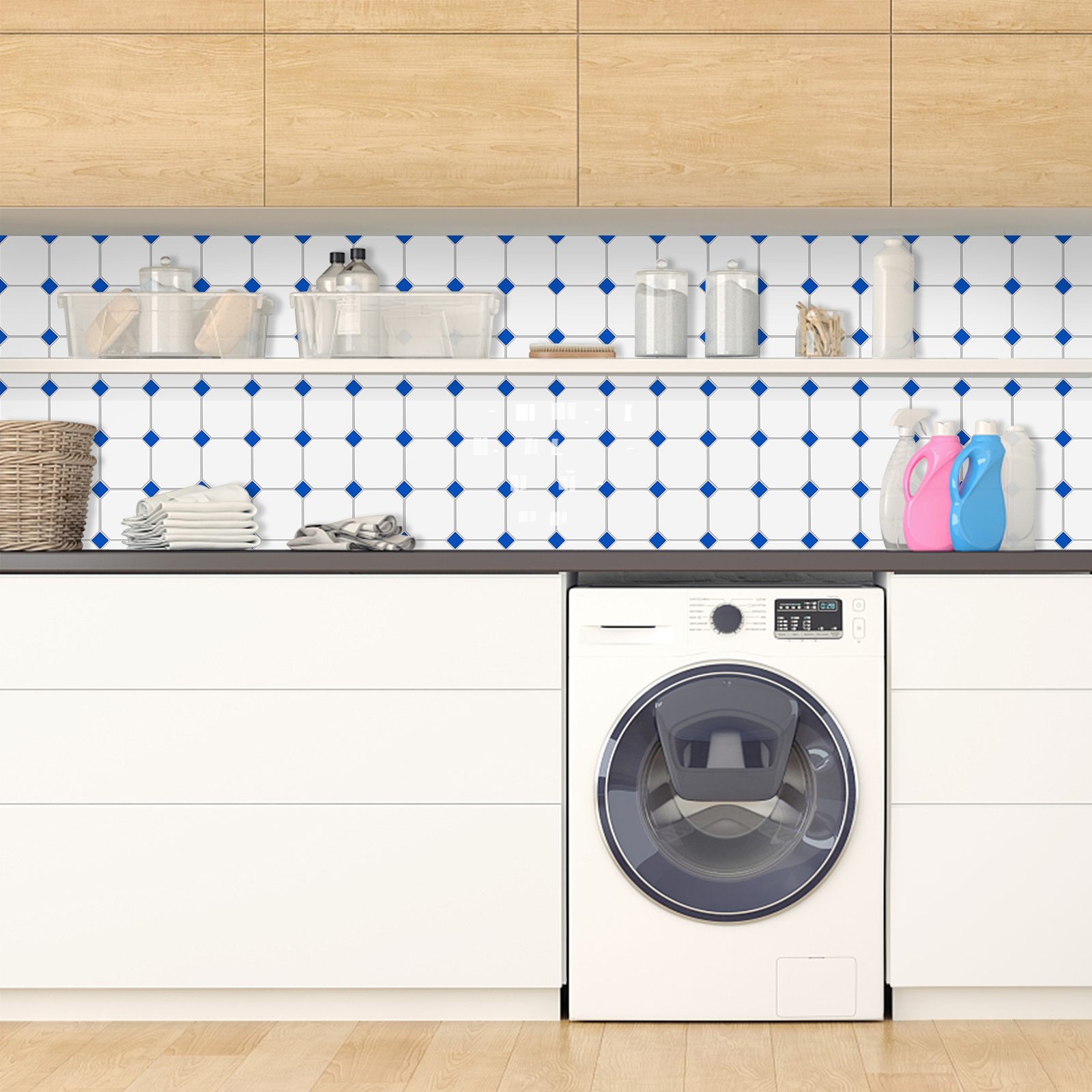 Trendy sales | akadeco peel and stick backsplash wall tile | PET+PU | Modern minimalist | Blue | Kitchen | Wall Decor | Stick-on Backsplash | 30cm x 30cm | OEM | akadeco abstractpeelstickwallpaper.com