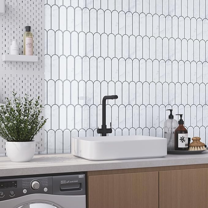 Premium Choice|akadeco Fish scale Mermaid gel tile |PET+PU | Minimalist style|White|Kitchen|Wall Decor|30cm x 30cm| OEM|akadeco abstractpeelstickwallpaper.com