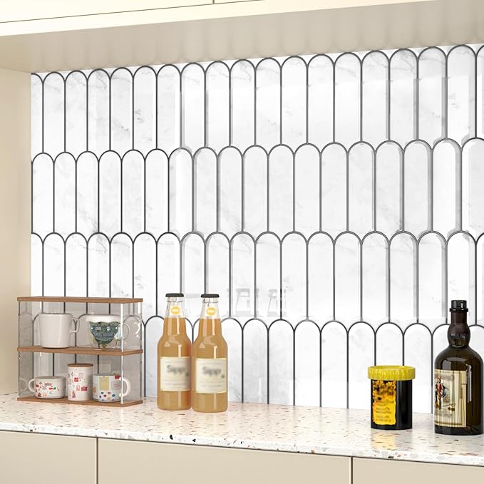 Premium Choice|akadeco Fish scale Mermaid gel tile |PET+PU | Minimalist style|White|Kitchen|Wall Decor|30cm x 30cm| OEM|akadeco abstractpeelstickwallpaper.com