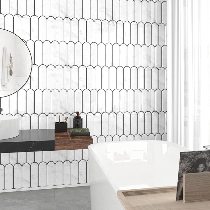 Premium Choice|akadeco Fish scale Mermaid gel tile |PET+PU | Minimalist style|White|Kitchen|Wall Decor|30cm x 30cm| OEM|akadeco abstractpeelstickwallpaper.com