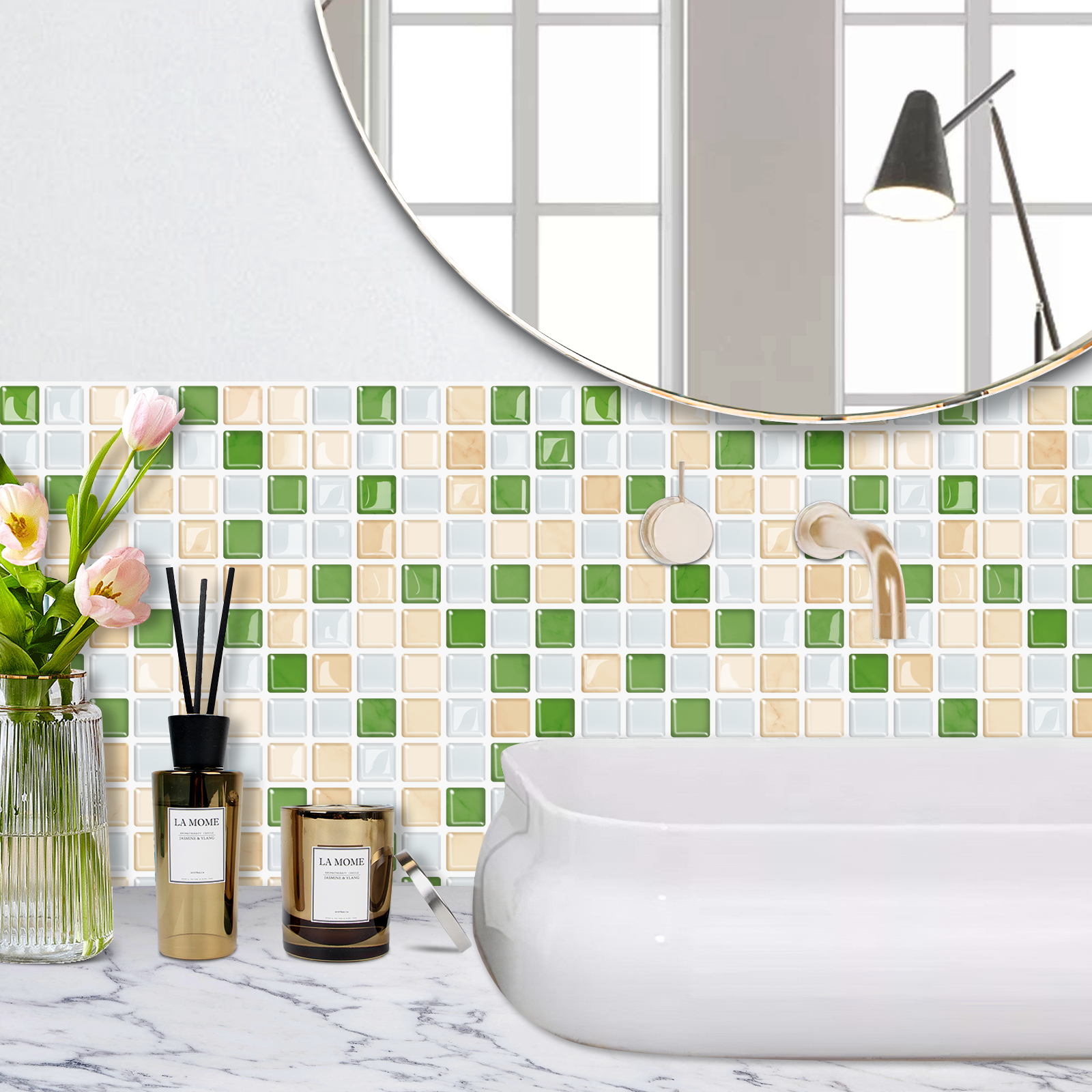 Global Selling |akadeco peel and stick backsplash wall tile |PET+PU |Modern style |Green |Kitchen |Wall Decor |Stick-on Backsplash |25.4cm x 25.4cm | OEM | akadeco abstractpeelstickwallpaper.com