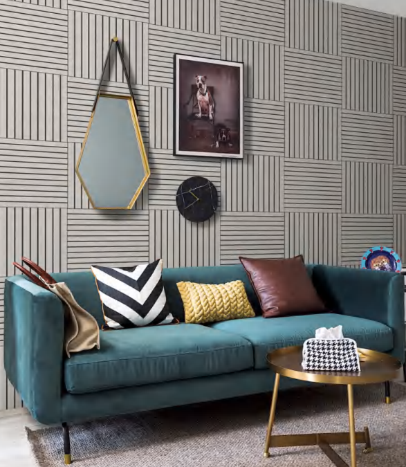 Best Selling|  PVC Acoustic Grille Foam Wall Sticker | Grey Wooden| Living Room Moisture-resistant | Removable Acoustic Grille Foam Sticker | 60cm x 300cm | OEM | akadeco abstractpeelstickwallpaper.co