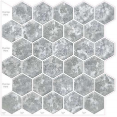 Limited Edition | Hexagon peel and stick backsplash wall tile | PU+PVC | Artistic Design | Black & Silver | Kitchen Renovation | Bathroom Makeover | 25.4cm x 25.4cm | OEM | akadeco abstractpeelstickwallpaper.com