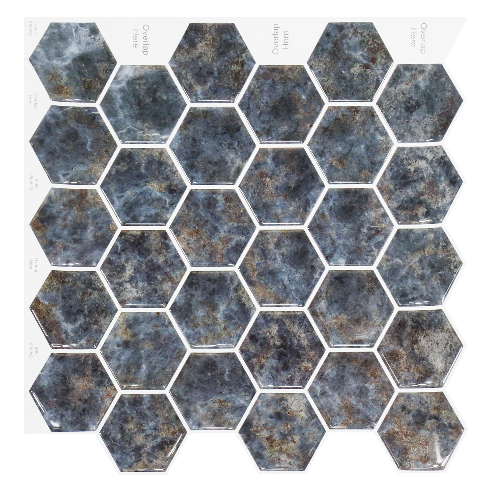 Limited Edition | Hexagon peel and stick backsplash wall tile | PU+PVC | Artistic Design | Black & Silver | Kitchen Renovation | Bathroom Makeover | 25.4cm x 25.4cm | OEM | akadeco abstractpeelstickwallpaper.com