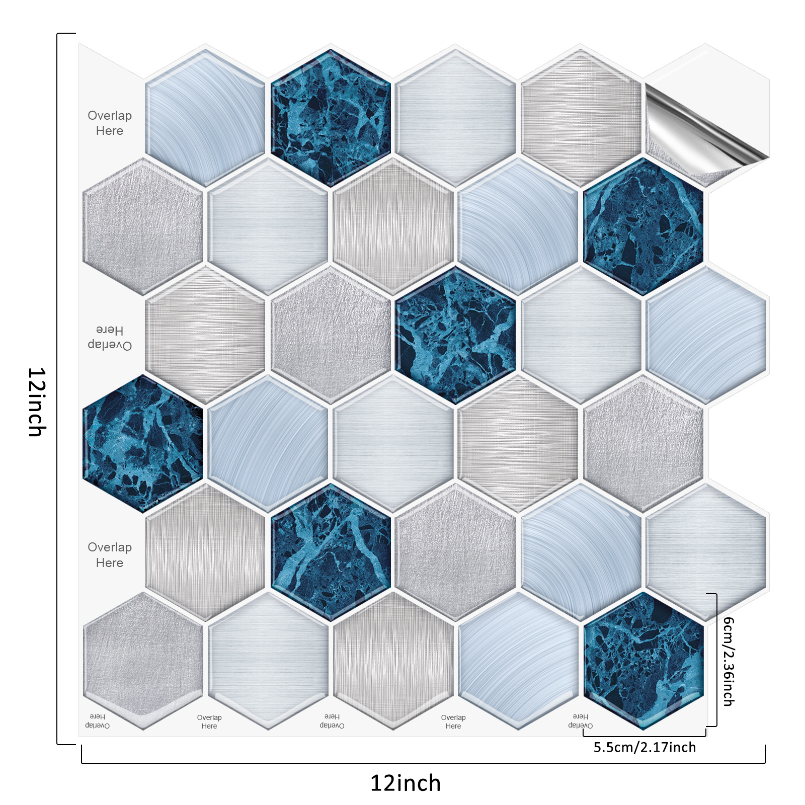 Limited Edition | Hexagon peel and stick backsplash wall tile | PU+PVC | Artistic Design | Black & Silver | Kitchen Renovation | Bathroom Makeover | 25.4cm x 25.4cm | OEM | akadeco abstractpeelstickwallpaper.com