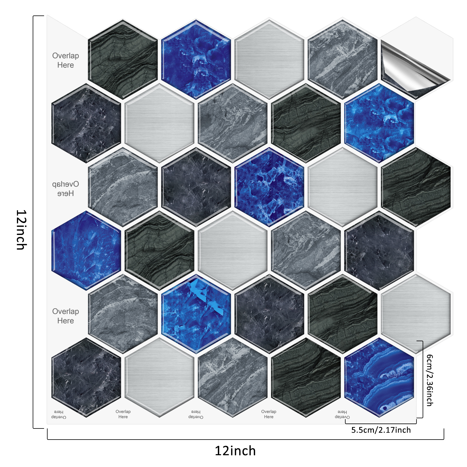 Limited Edition | Hexagon peel and stick backsplash wall tile | PU+PVC | Artistic Design | Black & Silver | Kitchen Renovation | Bathroom Makeover | 25.4cm x 25.4cm | OEM | akadeco abstractpeelstickwallpaper.com