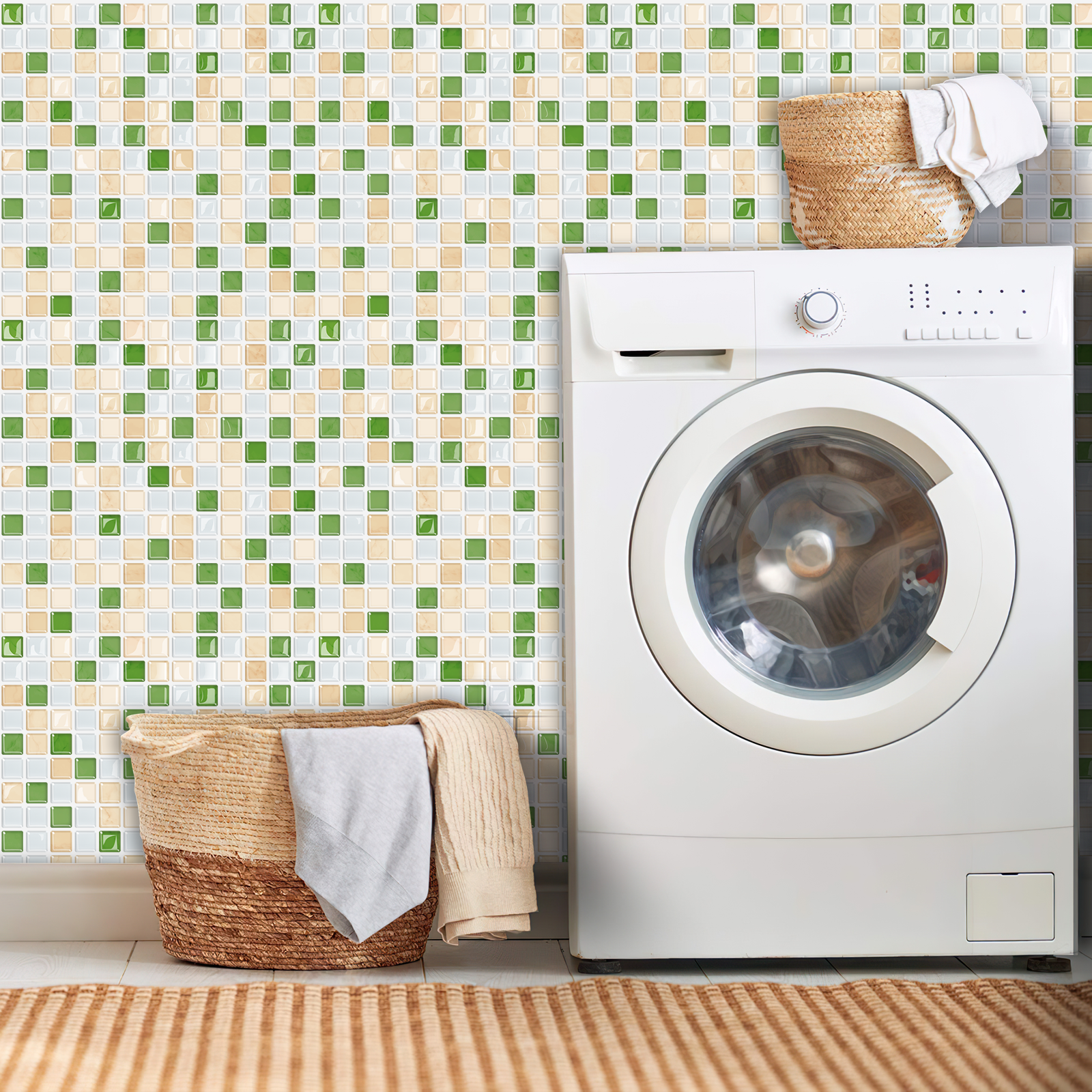 Global Selling |akadeco peel and stick backsplash wall tile |PET+PU |Modern style |Green |Kitchen |Wall Decor |Stick-on Backsplash |25.4cm x 25.4cm | OEM | akadeco abstractpeelstickwallpaper.com