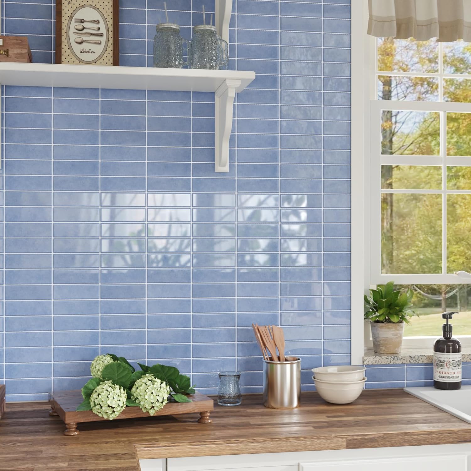 Hot Trend |3D Vintage Straight Linear peel and stick backsplash wall tile | Modern Rectangle | Light Blue | PU | Kitchen Upgrade | 25.4cm x 25.4cm | OEM | akadeco abstractpeelstickwallpaper.com