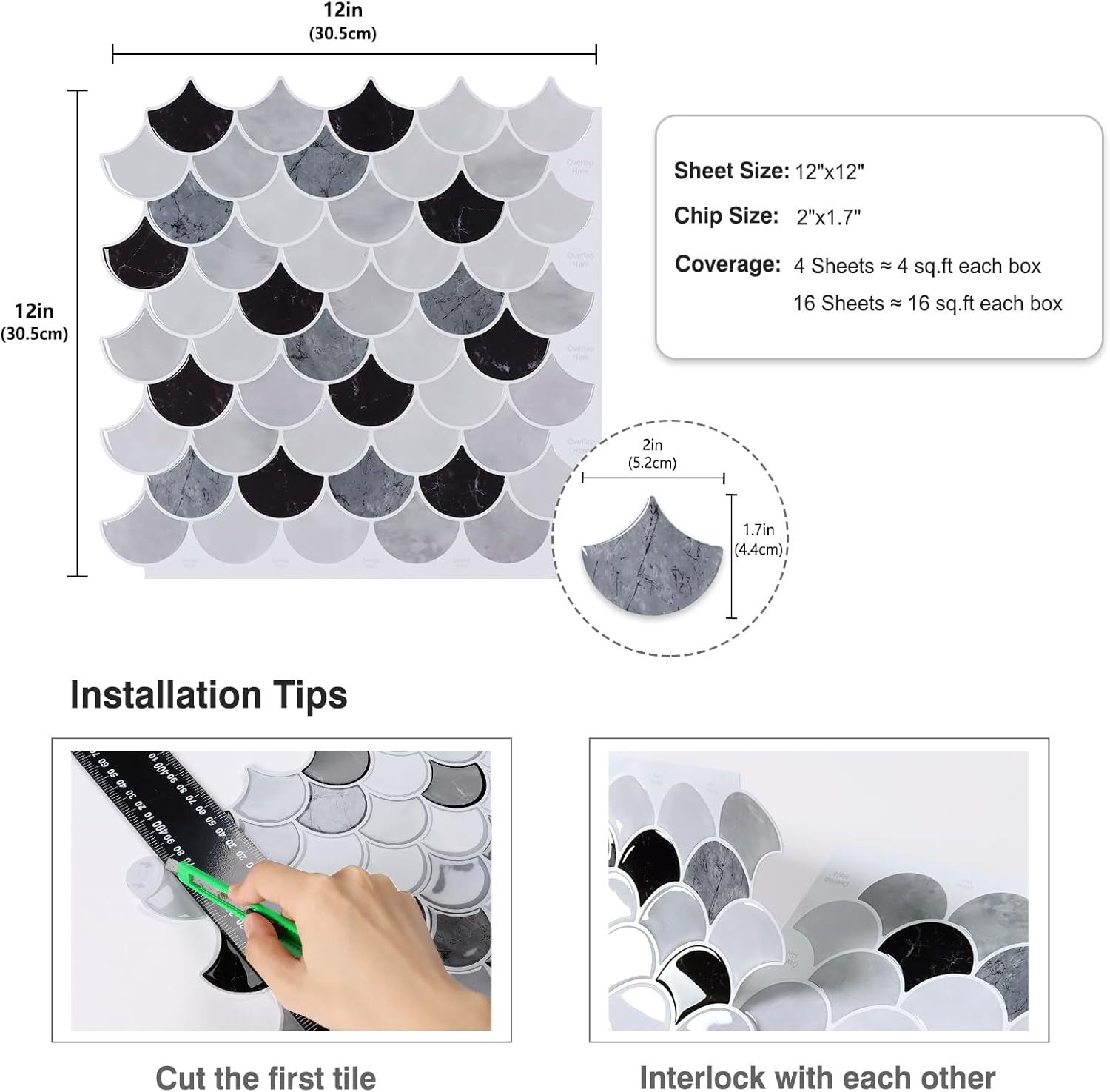 Top Recommended | akadeco Fish scale peel and stick backsplash wall tile | PET+PU | Minimalist style | Grey | Kitchen | Wall Decor | 30cm x 30cm | OEM | akadeco abstractpeelstickwallpaper.com