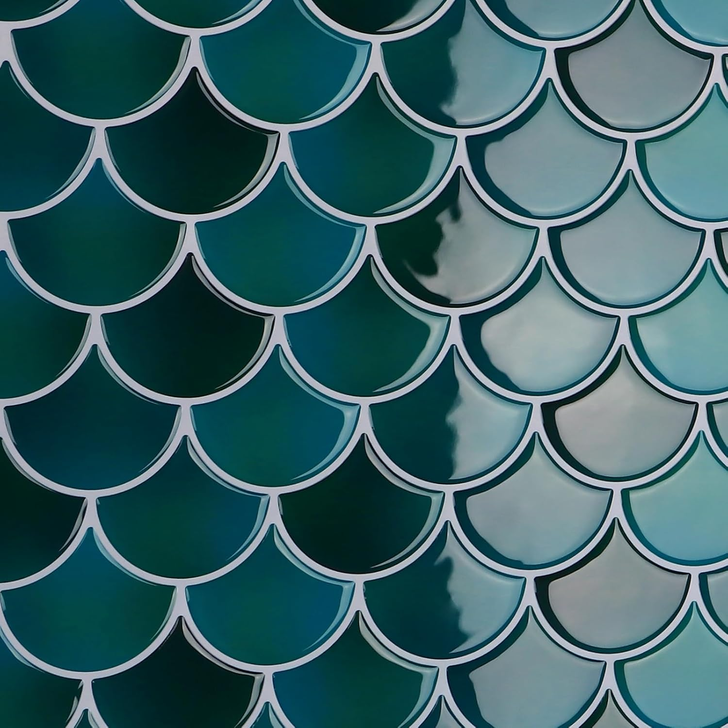 Modern Pick | akadeco Fish scale peel and stick backsplash wall tile | PET+PU | Minimalist style | Deep Green | Kitchen | Wall Decor | 30cm x 30cm | OEM | akadeco abstractpeelstickwallpaper.com