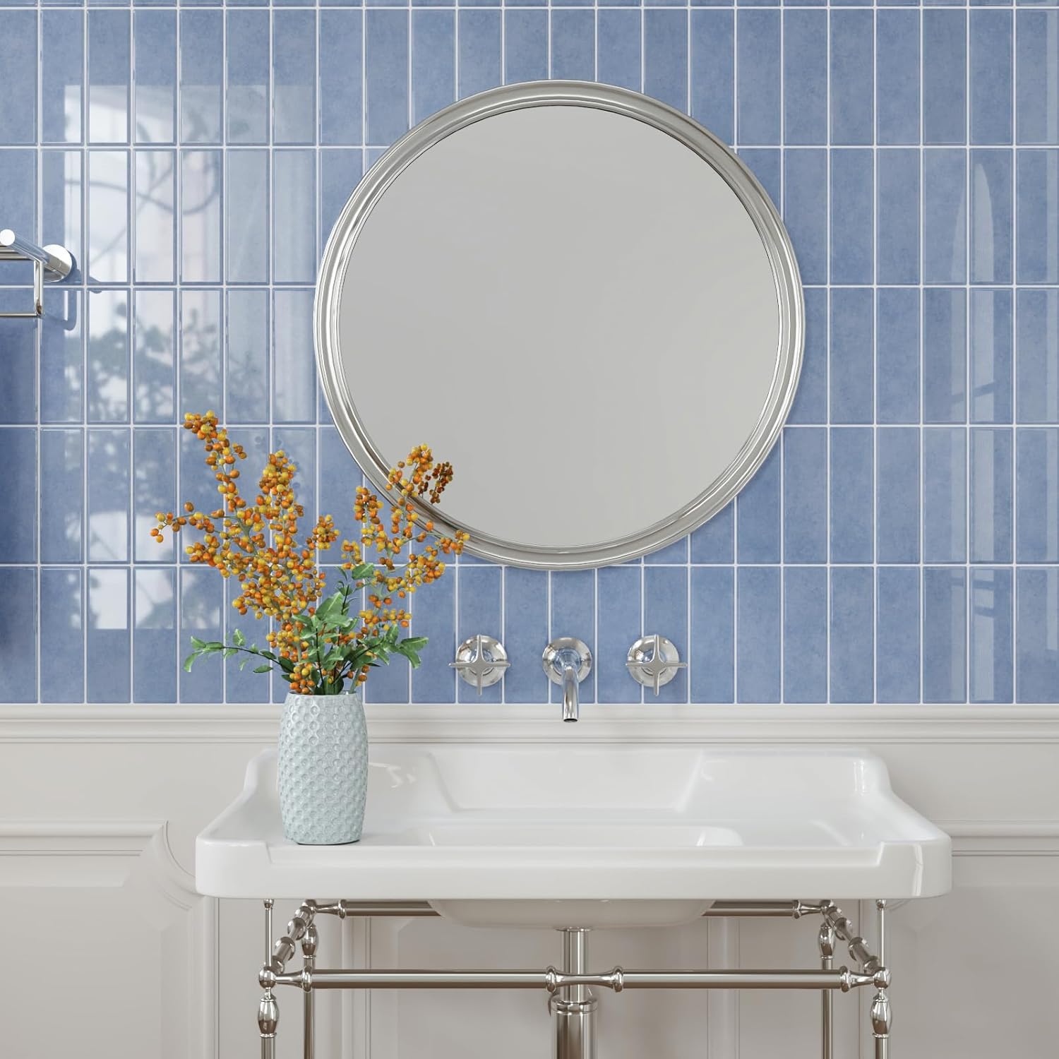 Top Choice |3D Vintage Straight Linear peel and stick backsplash wall tile | Modern Rectangle | Light Blue | PU | Kitchen Upgrade | 25.4cm x 25.4cm | OEM | akadeco abstractpeelstickwallpaper.com