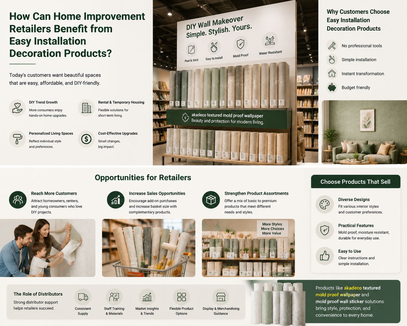 How Can Home Improvement Retailers Benefit from Easy Installation Decoration Products?|abstractpeelstickwallpaper.com